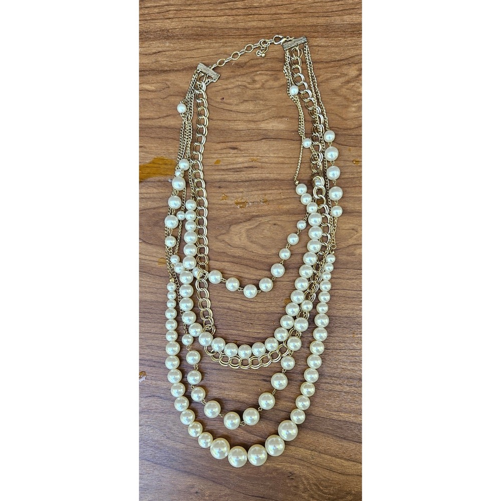 Gold Chain‎ Layered Pearl Necklace Statement Fashion Jewelry Costume Party